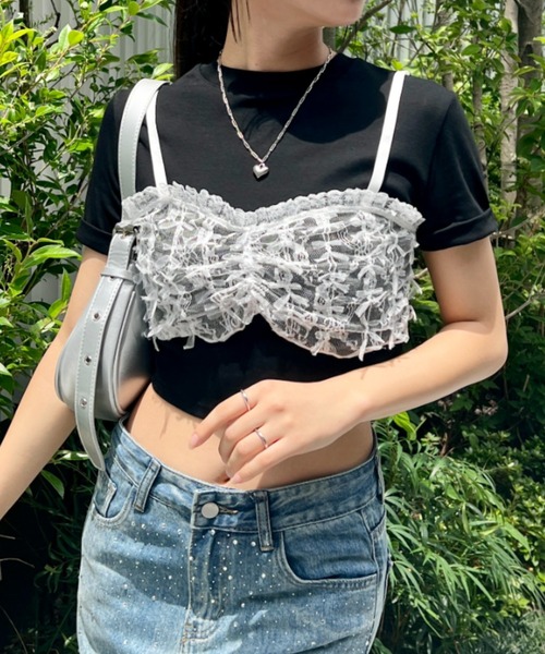 SOLLON.（ソルロン） tシャツ リボンレースビスチェドッキングTシャツ