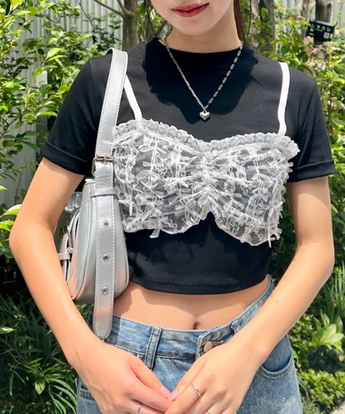 SOLLON.（ソルロン） tシャツ リボンレースビスチェドッキングTシャツ