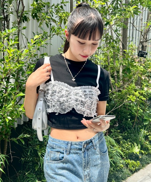 SOLLON.（ソルロン） tシャツ リボンレースビスチェドッキングTシャツ