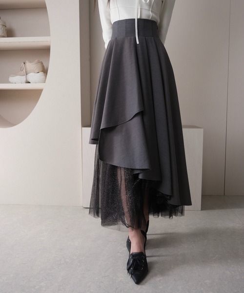 LIP SERVICE スカート ラメチュールティアードフレアスカート  