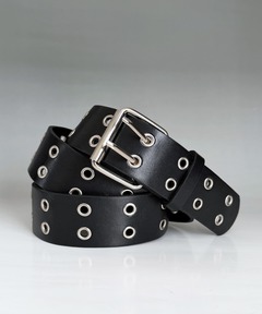 ベルト ダブル アイレット デザイン バックル PUレザー ライトベルト レディース メンズ