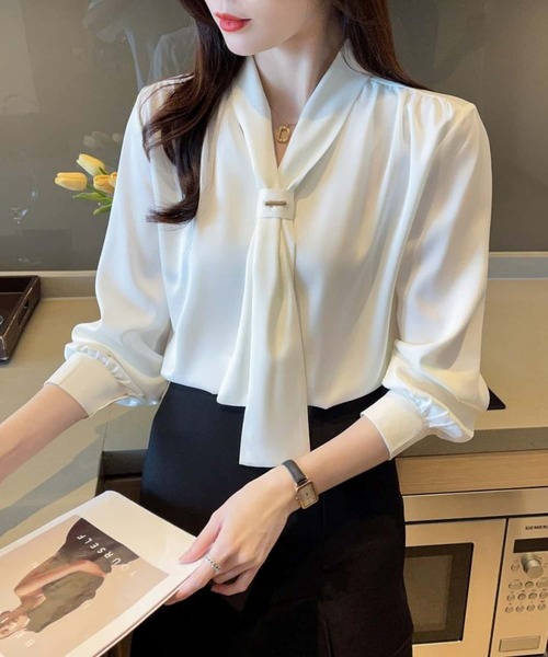 MAISON DE THERESE ブラウス シャツ Vネック長袖ブラウス