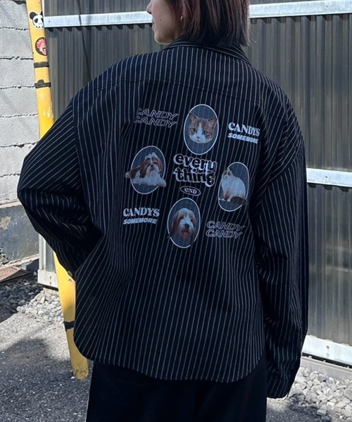 ブラウス シャツ DOG ＆ CAT STRIPE シャツ レディース メンズ