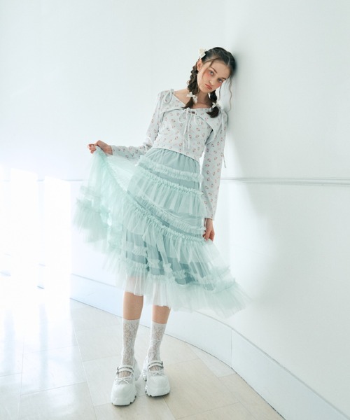 Lovilyn リボン＆フラワー柄ボレロキャミアンサンブルトップス