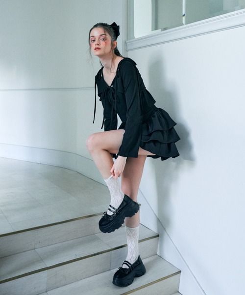 リボン＆フラワー柄ボレロキャミアンサンブルトップス レディース Lovilyn リボン＆フラワー柄ボレロキャミアンサンブルトップス