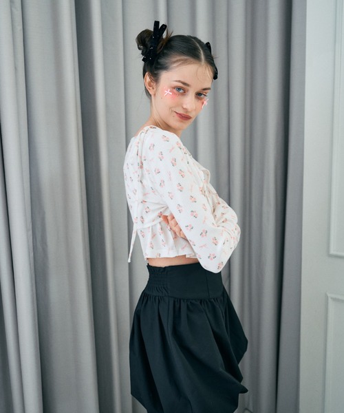 リボン＆フラワー柄ボレロキャミアンサンブルトップス レディース Lovilyn リボン＆フラワー柄ボレロキャミアンサンブルトップス