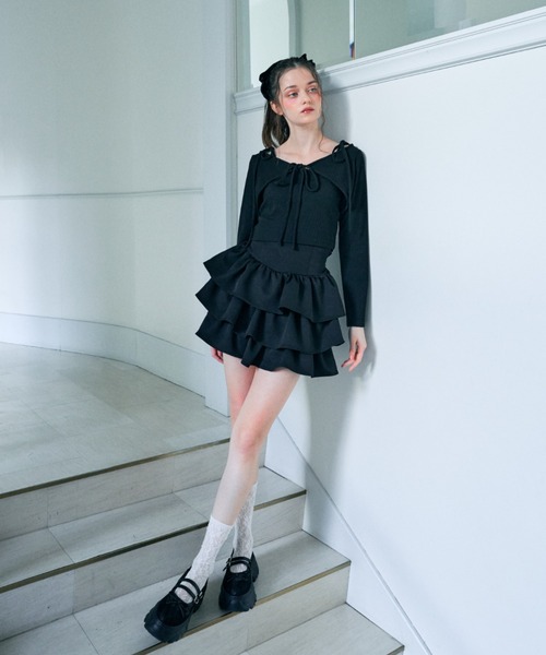 Lovilyn リボン＆フラワー柄ボレロキャミアンサンブルトップス