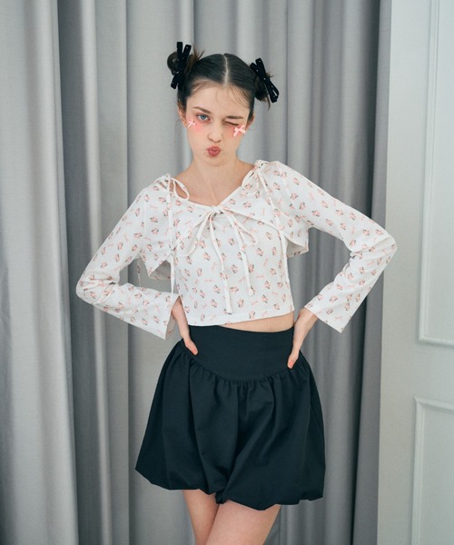 Lovilyn リボン＆フラワー柄ボレロキャミアンサンブルトップス