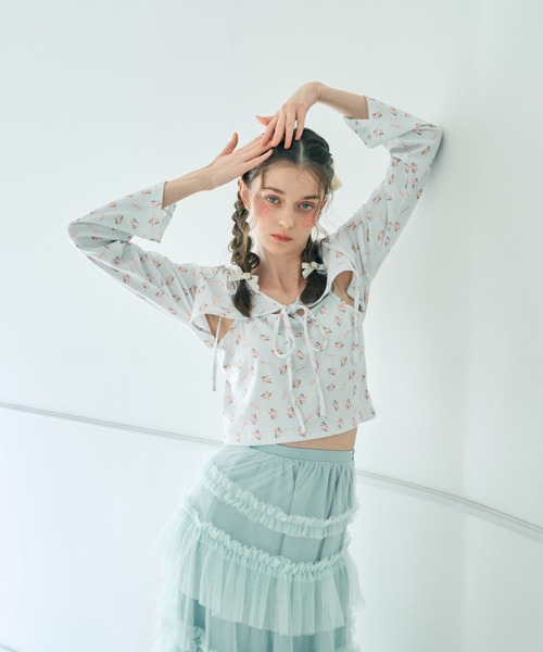 Lovilyn リボン＆フラワー柄ボレロキャミアンサンブルトップス