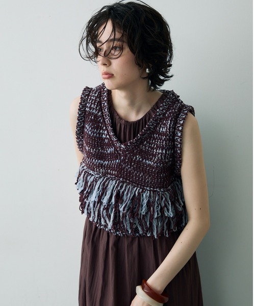 ベスト ジレ リボンフリンジベスト レディース BLUEEAST ベスト ジレ フェザーフリンジベスト レディース