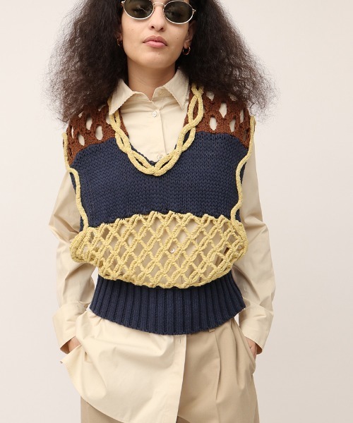 leinwande（ラインヴァンド） ベスト ジレ Mix Yarn Crochet Top