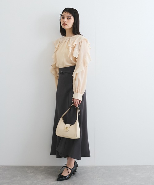 未使用 アプワイザーリッシェ ラッフルフリルカットソー　ブラウス　ブラウン S VIS（ビス） ブラウス シャツ 「前後2WAY」ラッフルフリルブラウス