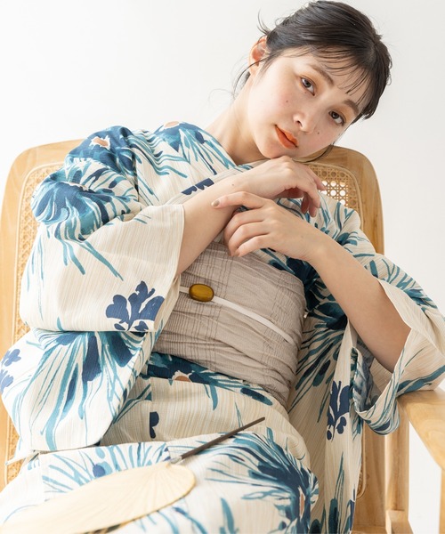 こだわり浴衣5点セット (浴衣/帯/下駄/腰紐/着付け冊子) 麻混 綿