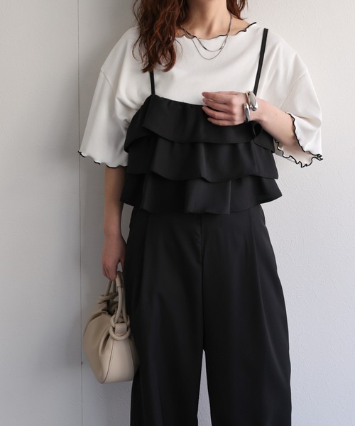 新品タグ付き♡PLUS OTO.HA フリルキャミ　サロペット　オールインワン 美品♡PLUS OTO.HA フリルキャミ サロペット オールインワン