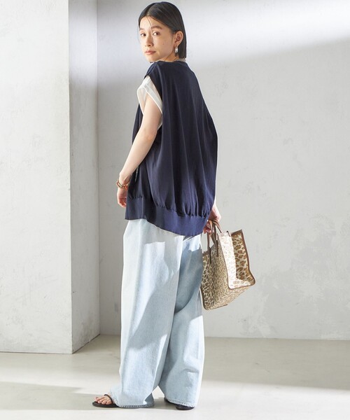 〈接触冷感 / 手洗い可能〉アイスコットン フレンチ スリーブ ジレ カーディガン セール】 〈接触冷感 / 手洗い可能〉アイスコットン フレンチ