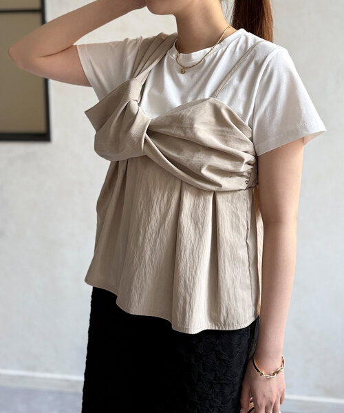 tシャツ ビスチェ見えドッキングプルオーバー レディース