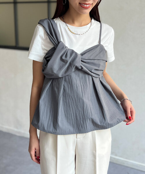 tシャツ ビスチェ見えドッキングプルオーバー レディース Chez toi tシャツ ビスチェ見えドッキングプルオーバー
