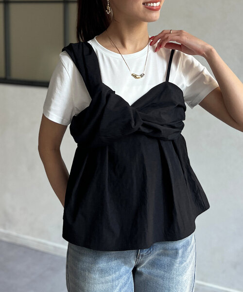 tシャツ ビスチェ見えドッキングプルオーバー レディース Chez toi tシャツ ビスチェ見えドッキングプルオーバー