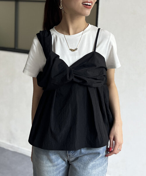 tシャツ ビスチェライクドッキングプルオーバー レディース Chez toi tシャツ ビスチェ見えドッキングプルオーバー