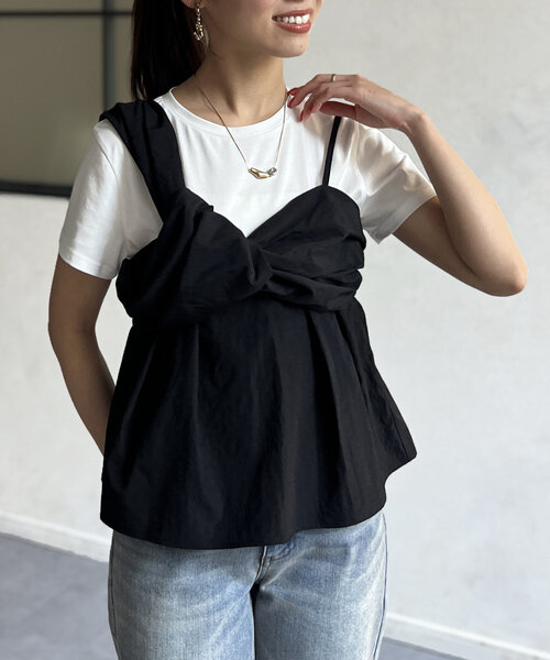 tシャツ ビスチェドッキングプルオーバー レディース Chez toi tシャツ ビスチェ見えドッキングプルオーバー