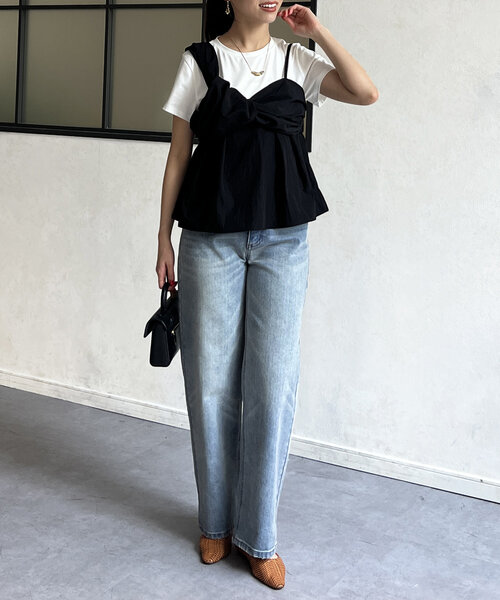 tシャツ ビスチェ見えドッキングプルオーバー レディース Chez toi tシャツ ビスチェ見えドッキングプルオーバー