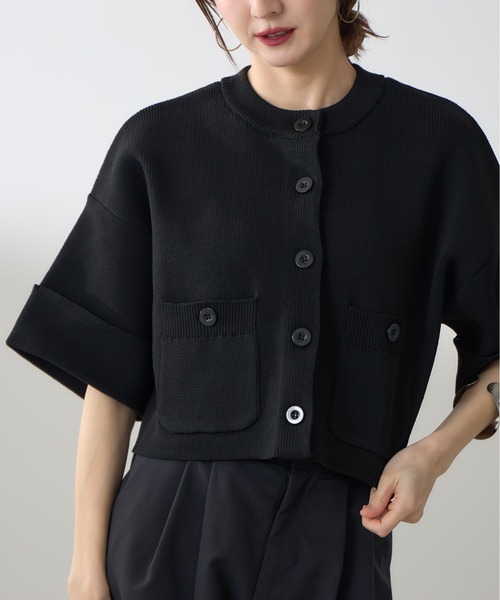 【美品】アンクレイヴ　ドライタッチニット ショートカーディガン　ブラック uncrave カーディガン ドライタッチ ニット ショート