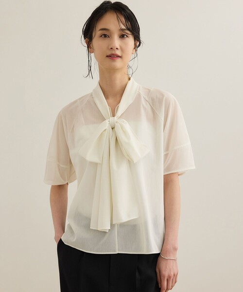 tシャツ 「洗える」シアートリコットボウタイブラウス レディース