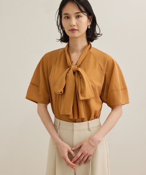 ROPE'（ロペ） tシャツ 「洗える」シアートリコットボウタイブラウス