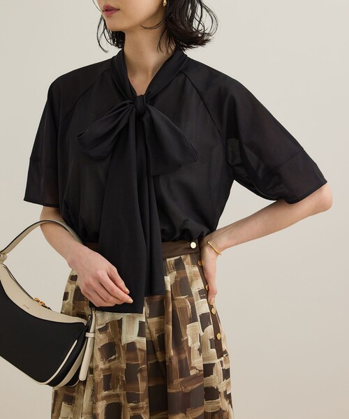 ROPE'（ロペ） tシャツ 「洗える」シアートリコットボウタイブラウス