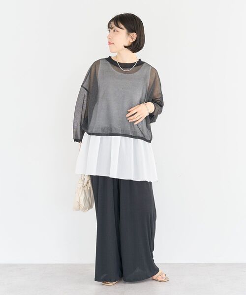 Tinajojun刺繍入りフリルタンクトップ グレー Green Parks（グリーンパークス） タンクトップ ノースリーブ 裾フリル