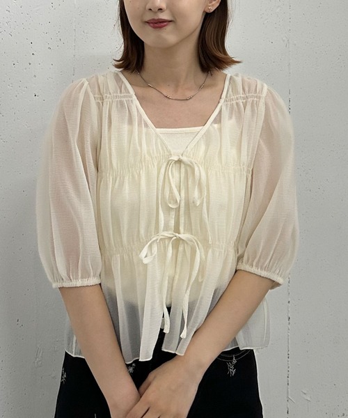 ブラウス シャツ ショルダーリボンシャーリングブラウス / 1215210500 レディース ブラウス シャツ ショルダーシャーリングリボンオフショル