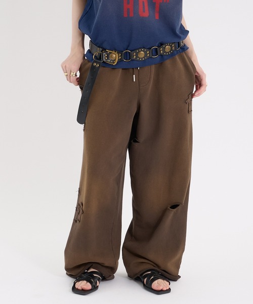 Perushu スウェットパンツ ジャージ CROSS DAMAGE SWEAT PANTS クロス