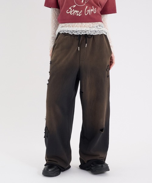 Perushu スウェットパンツ ジャージ CROSS DAMAGE SWEAT PANTS クロス