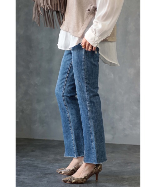 [Bonjour Sagan] обработка Denim брюки L голубой женский 