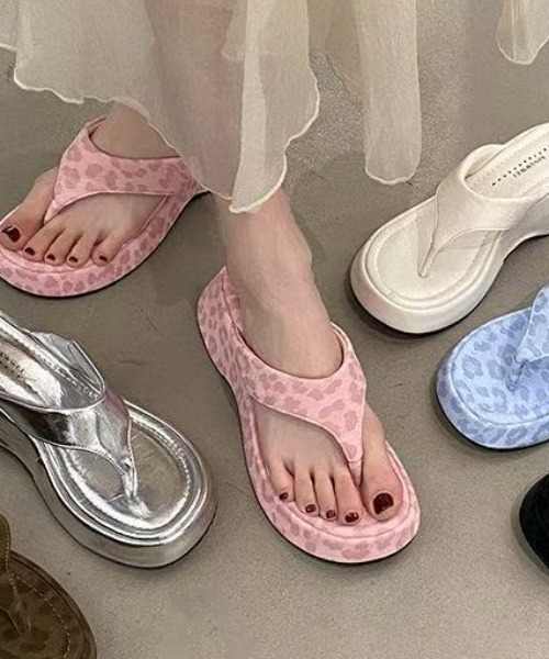 AsRiRe サンダル かわいい美脚サンダル 厚底レオパード柄付き