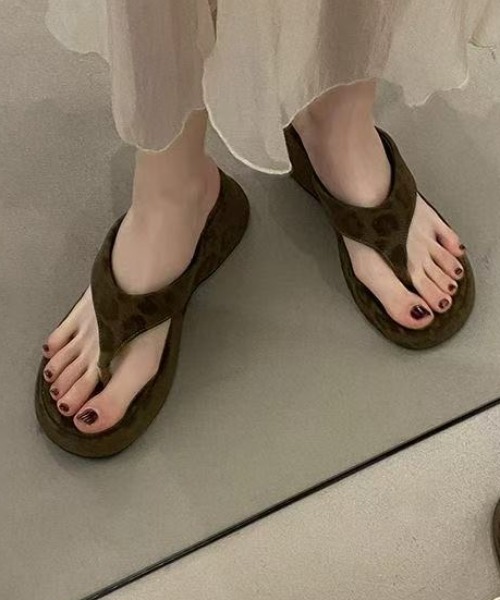 AsRiRe 厚底 サンダル かわいい美脚サンダル 厚底レオパード柄付き