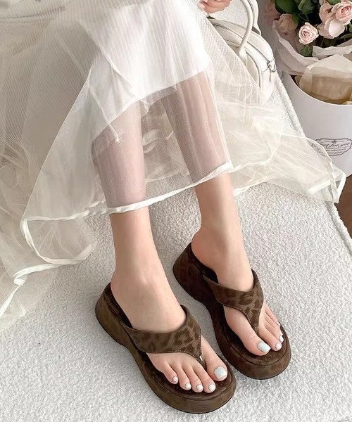 AsRiRe 厚底 サンダル かわいい美脚サンダル 厚底レオパード柄付き