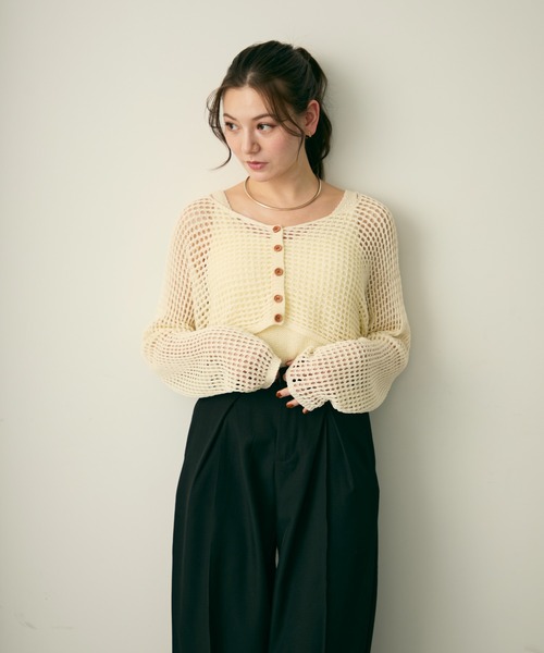 ✨新品タグ付き✨ AKIRANAKA 21ss ショート丈メッシュカーディガン Lunea カーディガン メッシュニットカーディガンSET/タンクトップ付き