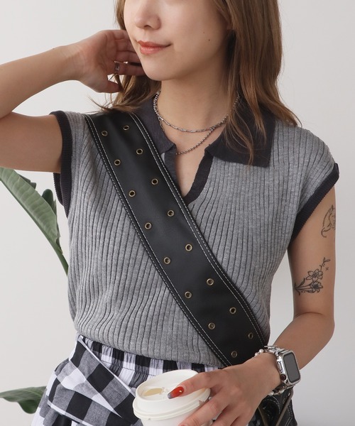 ROOP TOKYO ベスト ジレ 透かし編み 襟付き ニットベスト