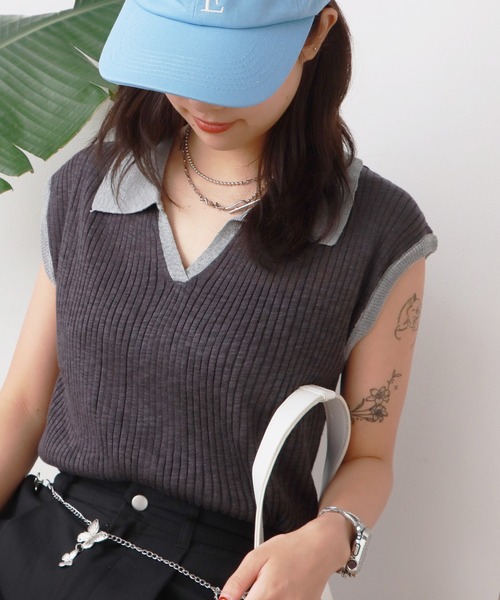 ROOP TOKYO ベスト ジレ 透かし編み 襟付き ニットベスト