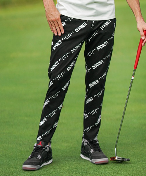 ゴルフ 「IVINER GOLF」ロゴ総柄ストレッチパンツ メンズ ゴルフ スキニー ストレッチ ホワイト ブラック 白 黒 春服 メンズ
