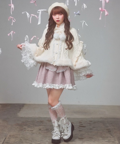 アンクルージュ うさちゃんニットポンチョ ピンク M Ank Rouge（アンクルージュ） ニット セーター うさちゃんニット