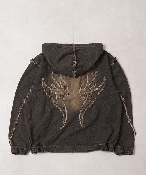 デニムジャケット gジャン トライバルフリンジ デニムZIPパーカー