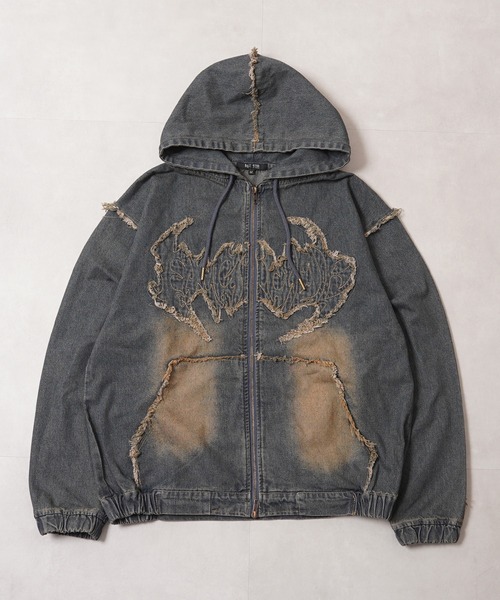 デニムジャケット gジャン トライバルフリンジ デニムZIPパーカー