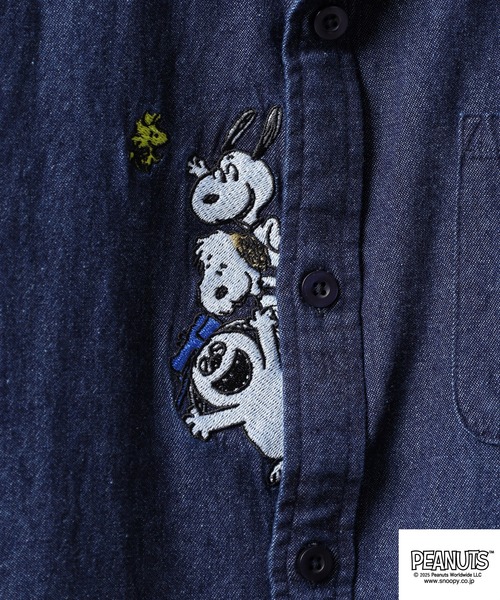 PEANUTS シャツ 刺繍デニム長袖シャツ メンズ レディース