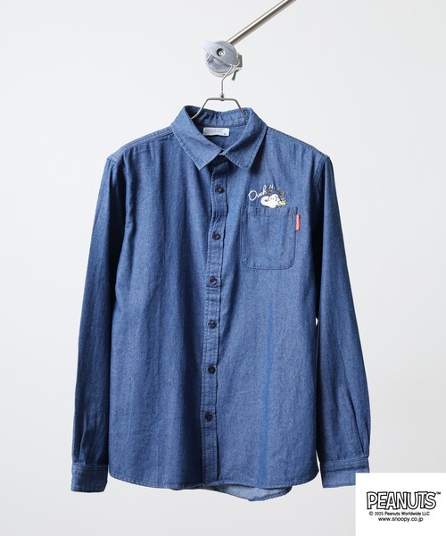 PEANUTS シャツ 刺繍デニム長袖シャツ メンズ レディース