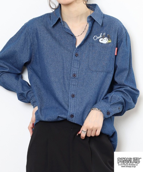 新品　未使用　スヌーピー　刺繍デニム長袖シャツ　ピーナッツスヌーピー　デニム PEANUTS シャツ 刺繍デニム長袖シャツ メンズ レディース : ZOZOTOWN