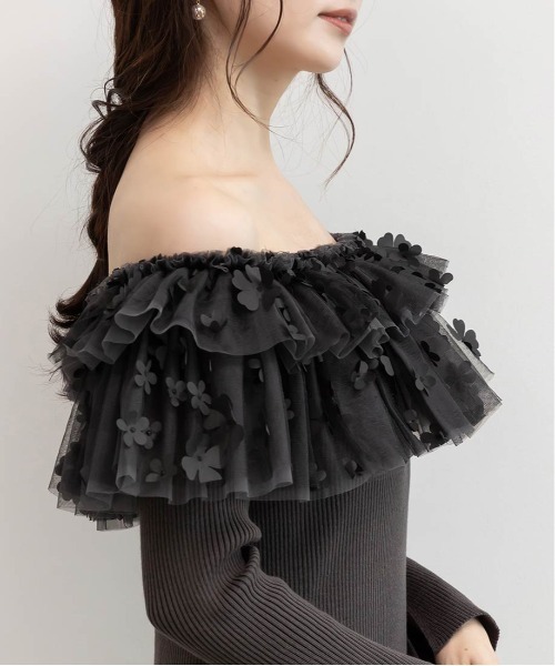 RANDA（ランダ） ワンピース 「選べる丈感」3Dフラワーフリル