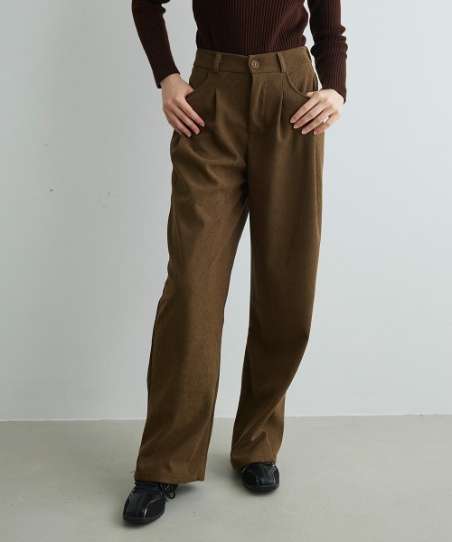TIGHTBOOTH コーデュロイ ワイドパンツ Mirette パンツ タック入りコーデュロイワイドパンツ Tucked Corduroy