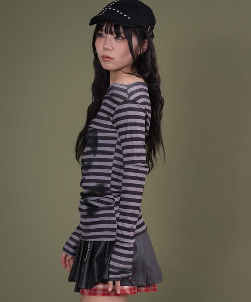 Dydoshop オフショルダー Tシャツ dispark tシャツ DISPARK/「25年秋冬新作」オフショルボーダードクロ